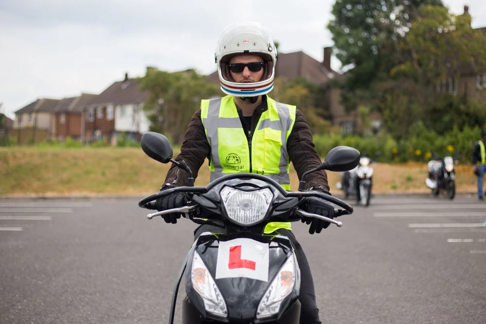 Rider with hi-vis and helmet